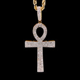 10k Yellow Gold 0.6CTW Natural Round Diamond Ankh Cross Pendant 2.6g Charm