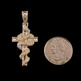10k Yellow Gold 1.65CTW Natural Diamond Cross with Snake Pendant 5.3g Charm