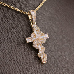 10k Yellow Gold 1.65CTW Natural Diamond Cross with Snake Pendant 5.3g Charm