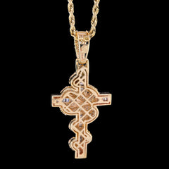 10k Yellow Gold 1.65CTW Natural Diamond Cross with Snake Pendant 5.3g Charm