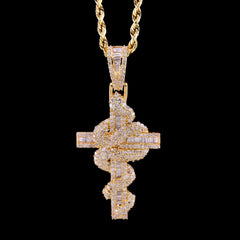 10k Yellow Gold 1.65CTW Natural Diamond Cross with Snake Pendant 5.3g Charm