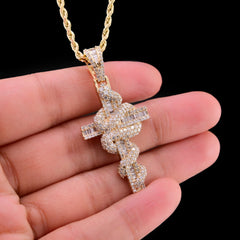 10k Yellow Gold 1.65CTW Natural Diamond Cross with Snake Pendant 5.3g Charm