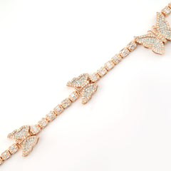 10k Rose Gold 5.48CT Baguette Diamond Butterfly Tennis Chain 25.4g 18In Necklace