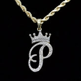10k Yellow Gold Initial P Crown Pendant 0.16CT Pure Diamond 1.52g Alphabet Charm