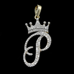 10k Yellow Gold Initial P Crown Pendant 0.16CT Pure Diamond 1.52g Alphabet Charm