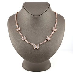 10k Rose Gold 5.48CT Baguette Diamond Butterfly Tennis Chain 25.4g 18In Necklace