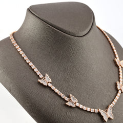 10k Rose Gold 5.48CT Baguette Diamond Butterfly Tennis Chain 25.4g 18In Necklace
