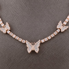 10k Rose Gold 5.48CT Baguette Diamond Butterfly Tennis Chain 25.4g 18In Necklace