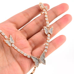 10k Rose Gold 5.48CT Baguette Diamond Butterfly Tennis Chain 25.4g 18In Necklace