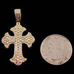 25MM 10k Yellow Gold 1.36CTW Natural Diamond 5g Cross Religious Pendant Charm