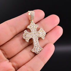 25MM 10k Yellow Gold 1.36CTW Natural Diamond 5g Cross Religious Pendant Charm