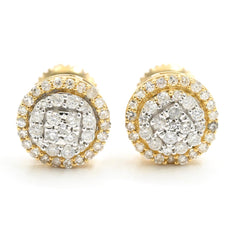 Womens Pure 10k Yellow Gold Round Earring 0.38CTW Natural Diamonds 2g Stud - NEW