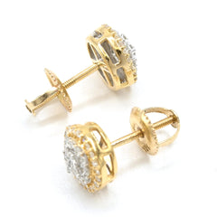 Womens Pure 10k Yellow Gold Round Earring 0.38CTW Natural Diamonds 2g Stud - NEW