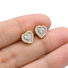 Womens Pure 10k Yellow Gold Heart Earring 0.30 CTW Natural Diamonds 1.6g Stud