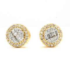 Pure 10k Yellow Gold Round Earring 0.25 CTW Natural Baguette Diamonds 1.6g Stud