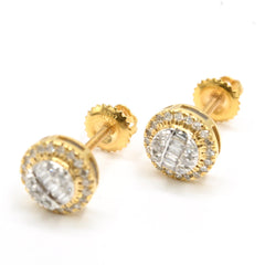 Pure 10k Yellow Gold Round Earring 0.25 CTW Natural Baguette Diamonds 1.6g Stud
