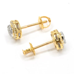 Pure 10k Yellow Gold Round Earring 0.25 CTW Natural Baguette Diamonds 1.6g Stud