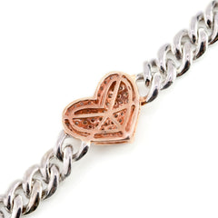 10k White & Rose Gold Women 3.18CT Diamond Cuban Heart Bracelet 13.8g 7In Armlet