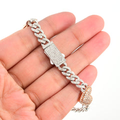 10k White & Rose Gold Women 3.18CT Diamond Cuban Heart Bracelet 13.8g 7In Armlet