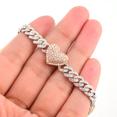 10k White & Rose Gold Women 3.18CT Diamond Cuban Heart Bracelet 13.8g 7In Armlet