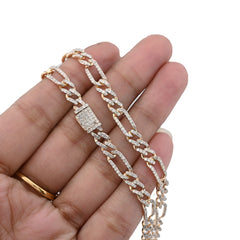 10k Yellow Gold 7.50CTW Pure Diamond 5.5MM ICED Figaro Chain 20In 19.6g Necklace