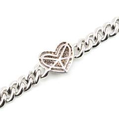 10k White Gold Women 3.25CTW Natural Diamond Cuban Heart Bracelet 14.2g 7Inch
