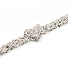 10k White Gold Women 3.25CTW Natural Diamond Cuban Heart Bracelet 14.2g 7Inch