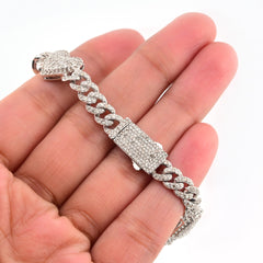10k White Gold Women 3.25CTW Natural Diamond Cuban Heart Bracelet 14.2g 7Inch