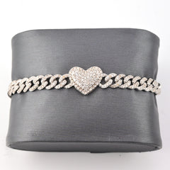 10k White Gold Women 3.25CTW Natural Diamond Cuban Heart Bracelet 14.2g 7Inch