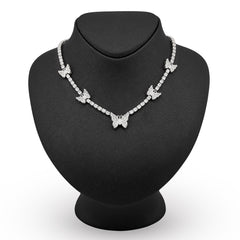 3.5MM 10k White Gold 5.48CTW Round/Baguette Diamond 26.5g Butterfly Tennis Chain