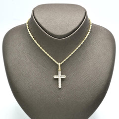 10k Yellow Gold 0.85CTW Round/Baguette Diamond Cross Pendant 2.7g Pure Charm