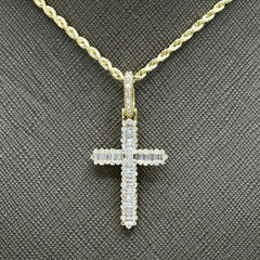 10k Yellow Gold 0.85CTW Round/Baguette Diamond Cross Pendant 2.7g Pure Charm