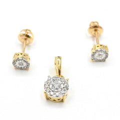10k Yellow Gold 0.75CTW Natural Diamond Heart Earring and Charm Set For Womens