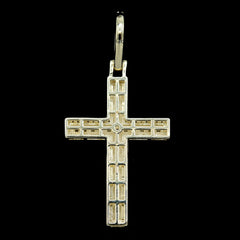 10k Yellow Gold 0.9CTW Natural 2 Layer Round Diamond Cross Pendant 3.6g Charm