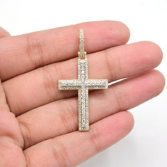 10k Yellow Gold 0.9CTW Natural 2 Layer Round Diamond Cross Pendant 3.6g Charm
