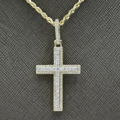 10k Yellow Gold 0.9CTW Natural 2 Layer Round Diamond Cross Pendant 3.6g Charm