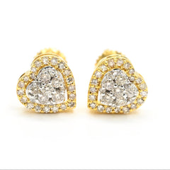 Womens 10k Yellow Gold Heart Earring 0.35 CTW Natural Diamonds 1.8g Stud - NEW