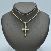 10k TwoTone Gold 0.75CT Round/Baguette Diamond Cross w/ Jesus Pendant 4.8g Charm