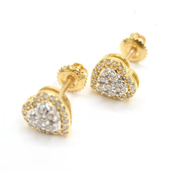 Womens 10k Yellow Gold Heart Earring 0.35 CTW Natural Diamonds 1.8g Stud - NEW