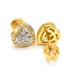 Womens 10k Yellow Gold Heart Earring 0.35 CTW Natural Diamonds 1.8g Stud - NEW