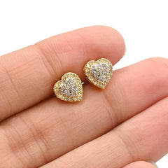 Womens 10k Yellow Gold Heart Earring 0.35 CTW Natural Diamonds 1.8g Stud - NEW