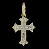 Pure 10k Yellow Gold 0.7CTW Round/Baguette Cross Diamond Pendant 3.1g Mens Charm