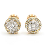 Womens 10k Yellow Gold Round Earring 0.27CTW Natural Baguette Diamonds 1.4g Stud
