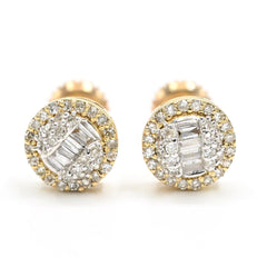 Womens 10k Yellow Gold Round Earring 0.27CTW Natural Baguette Diamonds 1.4g Stud