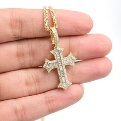 Pure 10k Yellow Gold 0.7CTW Round/Baguette Cross Diamond Pendant 3.1g Mens Charm