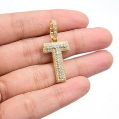 10k Yellow Gold 0.60CT Natural Diamond T Initial Alphabet Pendant 3D 2.43g Charm
