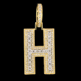 10k Yellow Gold 0.85CT Natural Diamond H Initial Alphabet Pendant 3D 3.56g Charm
