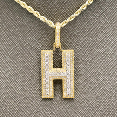 10k Yellow Gold 0.85CT Natural Diamond H Initial Alphabet Pendant 3D 3.56g Charm