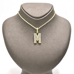 10k Yellow Gold 1.1CT Natural Diamond M Initial Letter 3D Pendant Alphabet Charm