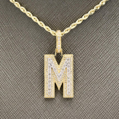 10k Yellow Gold 1.1CT Natural Diamond M Initial Letter 3D Pendant Alphabet Charm